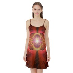 Liquid Sunset, A Beautiful Fractal Burst Of Fiery Colors Satin Night Slip