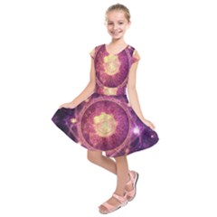 A Gold And Royal Purple Fractal Map Of The Stars Kids  Short Sleeve Dress by jayaprime