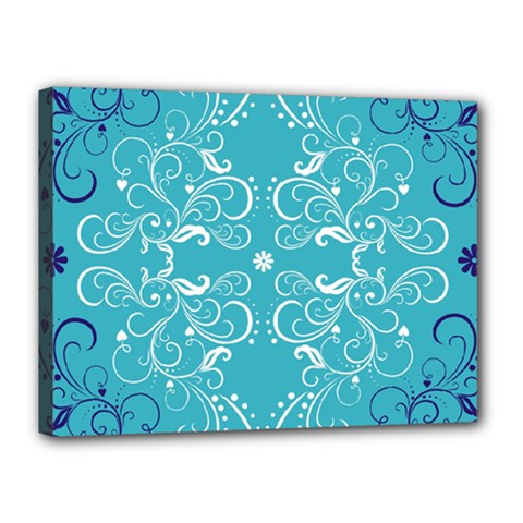 Repeatable Flower Leaf Blue Canvas 16  X 12  by Mariart
