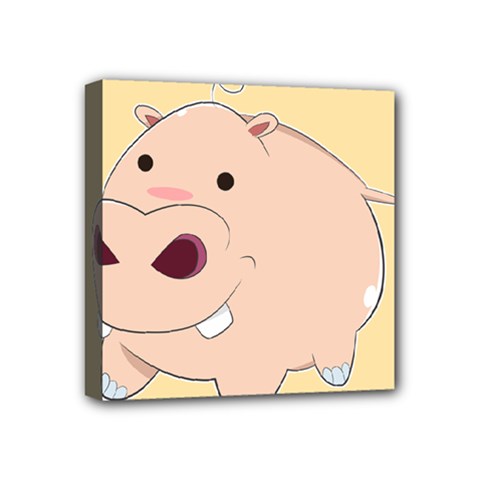 Happy Cartoon Baby Hippo Mini Canvas 4  X 4  by Catifornia