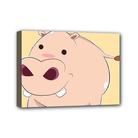 Happy Cartoon Baby Hippo Mini Canvas 7  X 5  by Catifornia