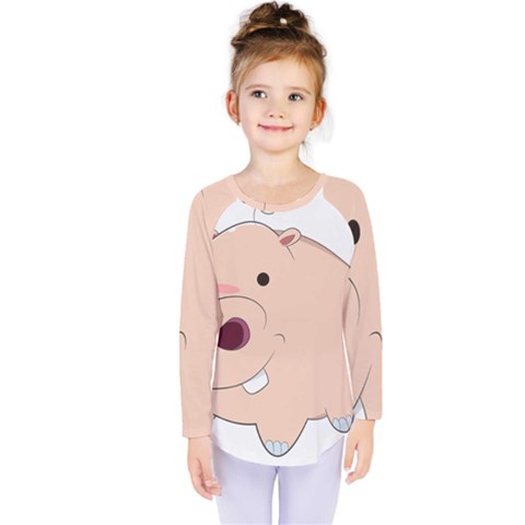 Happy Cartoon Baby Hippo Kids  Long Sleeve Tee by Catifornia