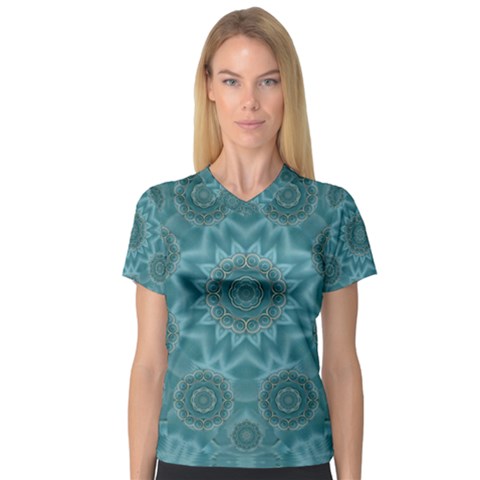 Wood And Stars In The Blue Pop Art Women s V-neck Sport Mesh Tee by pepitasart