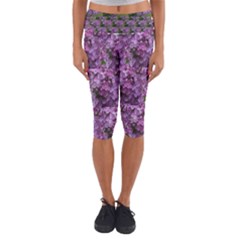 Purple Flowers With Kitty Capri Yoga Leggings by SusanFranzblau