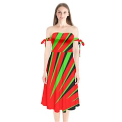 Rays Light Chevron Red Green Black Shoulder Tie Bardot Midi Dress by Mariart