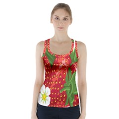 Strawberry Red Seed Leaf Green Racer Back Sports Top by Mariart