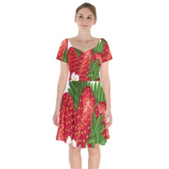 Strawberry Red Seed Leaf Green Short Sleeve Bardot Dress by Mariart