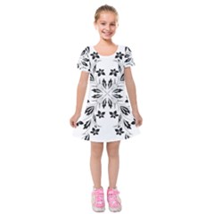 Floral Element Black White Kids  Short Sleeve Velvet Dress by Mariart
