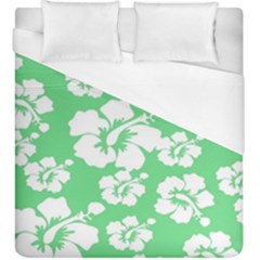 Hibiscus Flowers Green White Hawaiian Duvet Cover (king Size) by Mariart