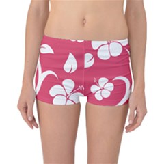 Pink Hawaiian Flower White Reversible Boyleg Bikini Bottoms by Mariart