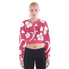 Pink Hawaiian Flower White Cropped Sweatshirt by Mariart