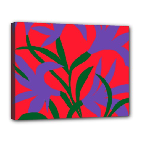 Purple Flower Red Background Canvas 14  X 11 