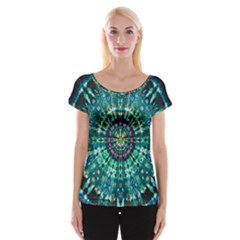 Peacock Throne Flower Green Tie Dye Kaleidoscope Opaque Color Cap Sleeve Tops by Mariart