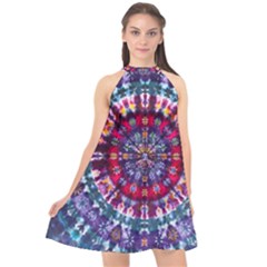 Red Purple Tie Dye Kaleidoscope Opaque Color Halter Neckline Chiffon Dress  by Mariart