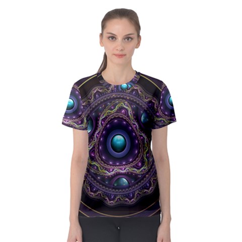 Beautiful Turquoise And Amethyst Fractal Jewelry Women s Sport Mesh Tee by jayaprime