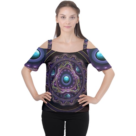 Beautiful Turquoise And Amethyst Fractal Jewelry Women s Cutout Shoulder Tee by jayaprime