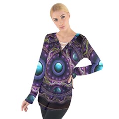 Beautiful Turquoise And Amethyst Fractal Jewelry Women s Tie Up Tee by jayaprime