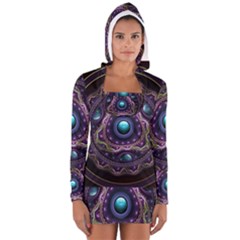 Beautiful Turquoise And Amethyst Fractal Jewelry Women s Long Sleeve Hooded T-shirt by jayaprime