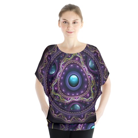 Beautiful Turquoise And Amethyst Fractal Jewelry Blouse by jayaprime