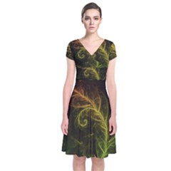 Fractal Hybrid Of Guzmania Tuti Fruitti And Ferns Short Sleeve Front Wrap Dress by jayaprime