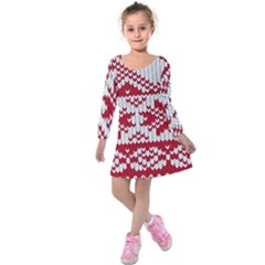 Crimson Knitting Pattern Background Vector Kids  Long Sleeve Velvet Dress by BangZart
