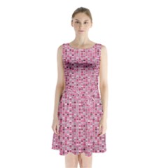 Abstract Pink Squares Sleeveless Waist Tie Chiffon Dress by BangZart