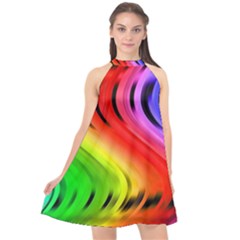 Colorful Vertical Lines Halter Neckline Chiffon Dress  by BangZart