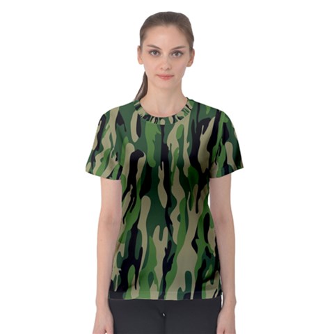 Green Military Vector Pattern Texture Women s Sport Mesh Tee by BangZart