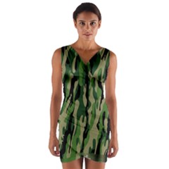 Green Military Vector Pattern Texture Wrap Front Bodycon Dress
