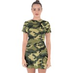 Camouflage Camo Pattern Drop Hem Mini Chiffon Dress