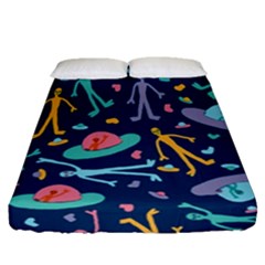 Alien Pattern Blue Fitted Sheet (queen Size) by BangZart