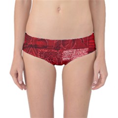 Red Background Patchwork Flowers Classic Bikini Bottoms by BangZart