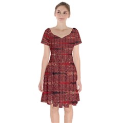 Rust Red Zig Zag Pattern Short Sleeve Bardot Dress by BangZart