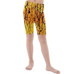 Yellow Chevron Zigzag Pattern Kids  Mid Length Swim Shorts by BangZart