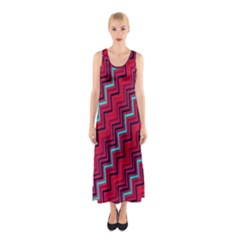 Red Turquoise Black Zig Zag Background Sleeveless Maxi Dress by BangZart