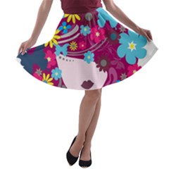 Beautiful Gothic Woman With Flowers And Butterflies Hair Clipart A-line Skater Skirt by BangZart