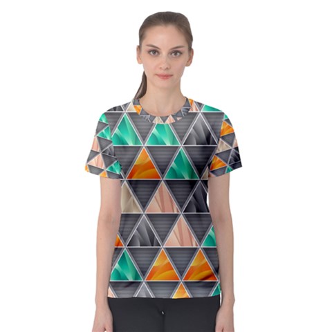 Abstract Geometric Triangle Shape Women s Sport Mesh Tee by BangZart