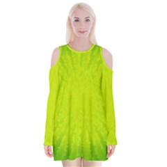 Radial Green Crystals Crystallize Velvet Long Sleeve Shoulder Cutout Dress by BangZart