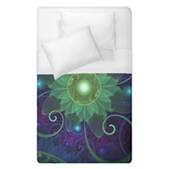Glowing Blue-green Fractal Lotus Lily Pad Pond Duvet Cover (single Size) by jayaprime