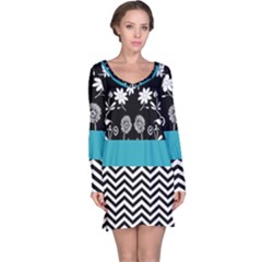 Flowers Turquoise Pattern Floral Long Sleeve Nightdress by BangZart