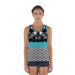 Flowers Turquoise Pattern Floral Women s Sport Tank Top 