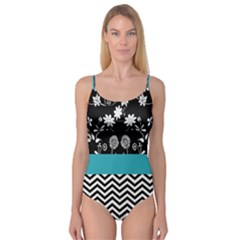 Flowers Turquoise Pattern Floral Camisole Leotard  by BangZart