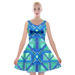 Grid Geometric Pattern Colorful Velvet Skater Dress by BangZart