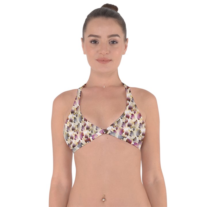 Random Leaves Pattern Background Halter Neck Bikini Top