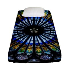 Stained Glass Rose Window In France s Strasbourg Cathedral Fitted Sheet (single Size) by BangZart