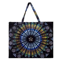 Stained Glass Rose Window In France s Strasbourg Cathedral Zipper Large Tote Bag by BangZart