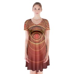 The Rusty Red Fractal Scarab Of Fiery Old Man Ra Short Sleeve V-neck Flare Dress by jayaprime