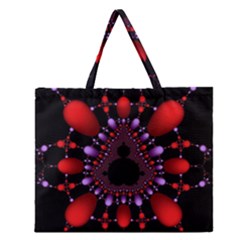Fractal Red Violet Symmetric Spheres On Black Zipper Large Tote Bag by BangZart