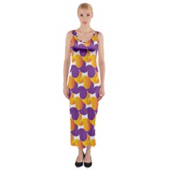 Purple And Yellow Abstract Pattern Fitted Maxi Dress