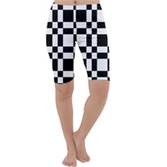 Checkerboard Black And White Cropped Leggings  by Colorfulart23